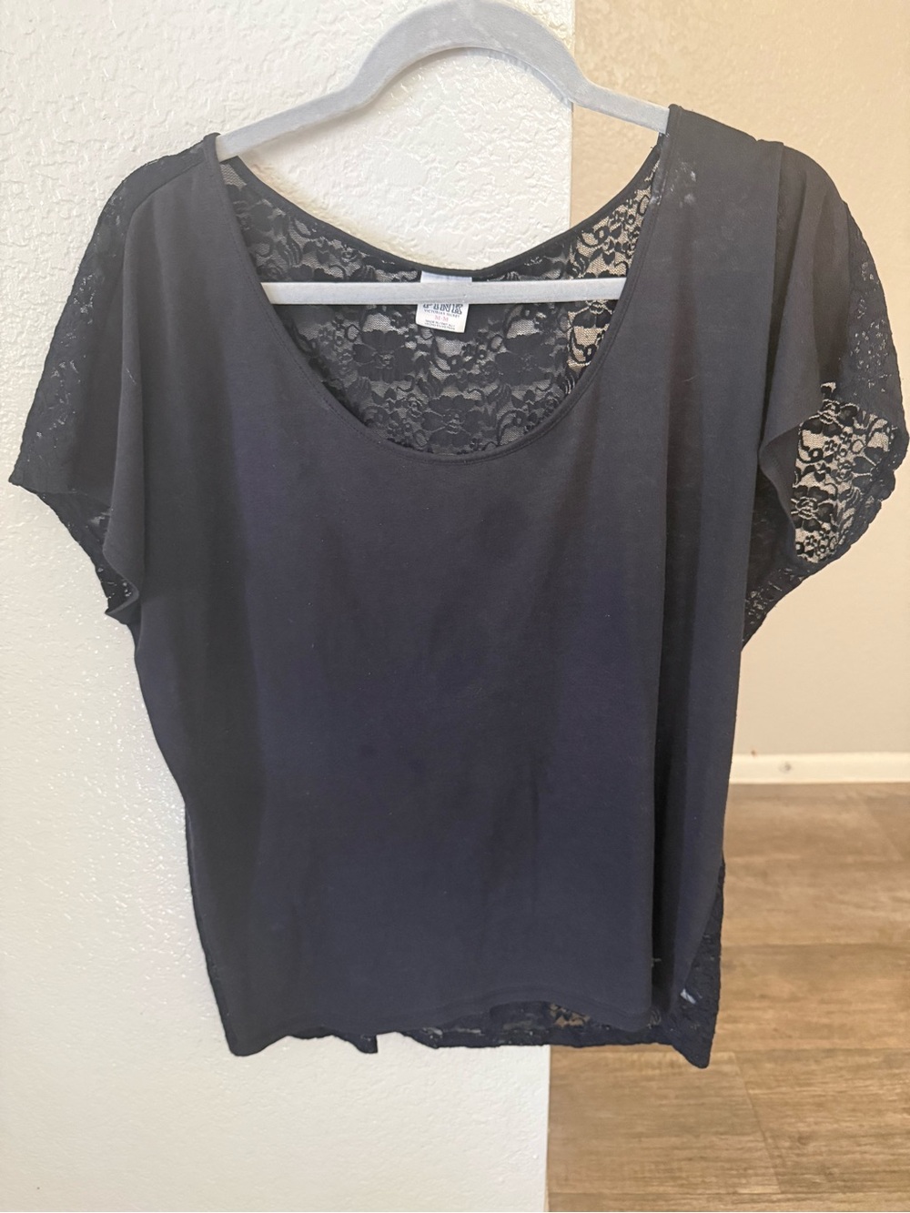 PINK Victoria's Secret Black Lace-Back Short Sleeve Tee